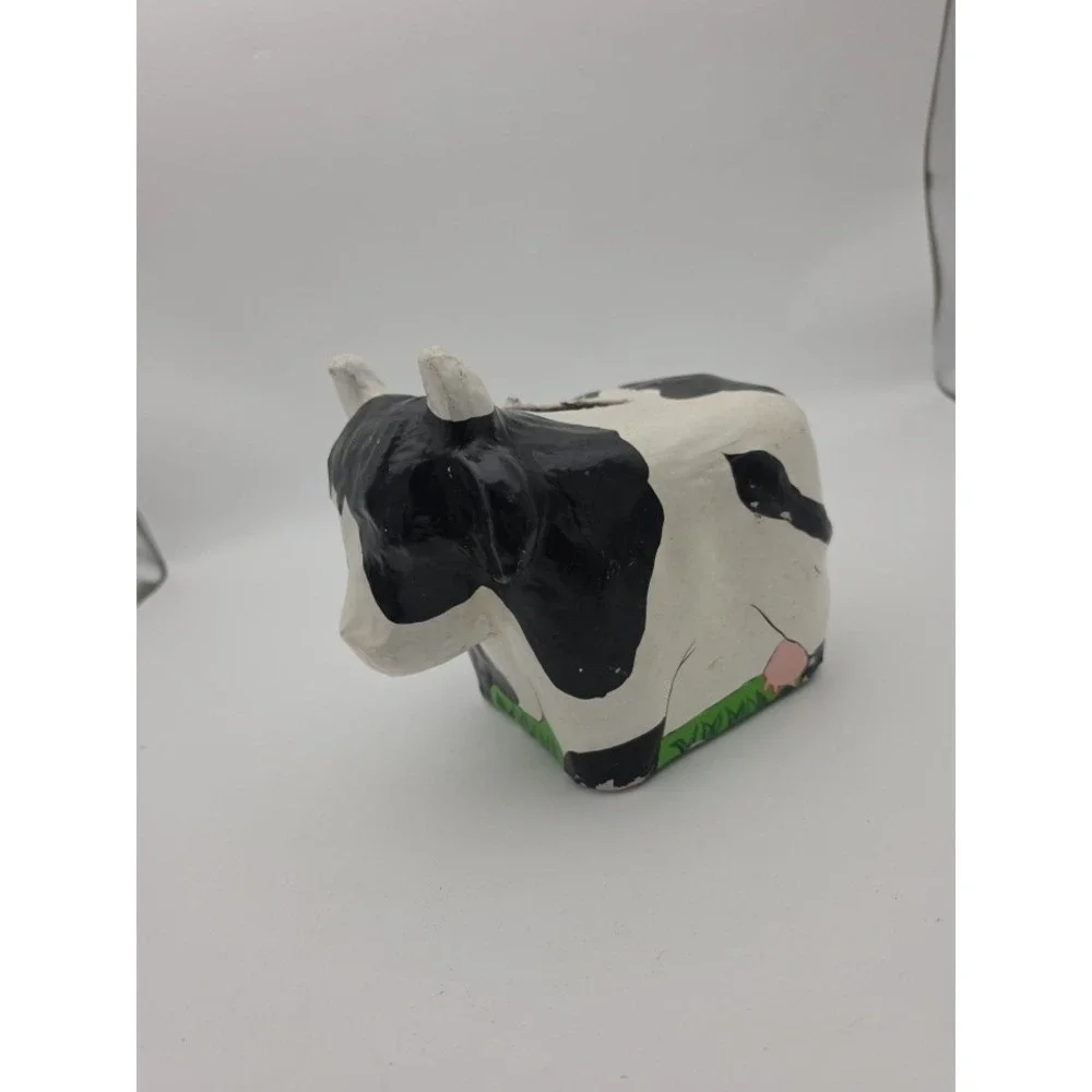 Vintage Dairy Cow Paper Mache Clay Art Motif Tissue Kleenex Holder Caddy 1992